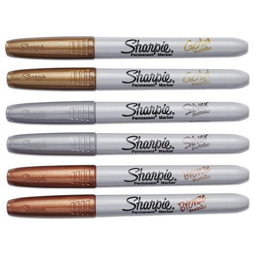 Metallic Fine Point Permanent Markers, Bullet Tip, Gold-silver-bronze, 6-pack