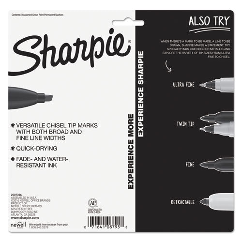 Chisel Tip Permanent Marker, Medium, Assorted Fashion, 8-pack