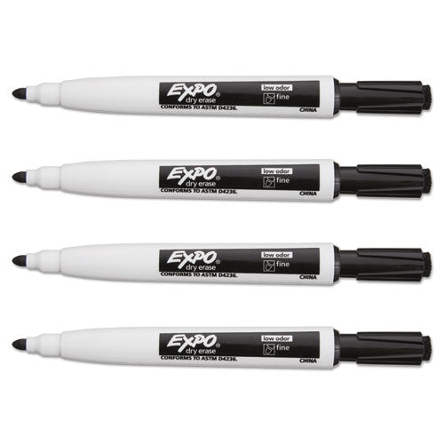 Magnetic Dry Erase Marker, Fine Bullet Tip, Black, 4-pack