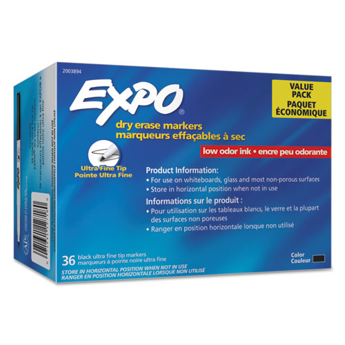 Low-odor Dry Erase Marker Office Pack, Extra-fine Needle Tip, Black, 36-pack