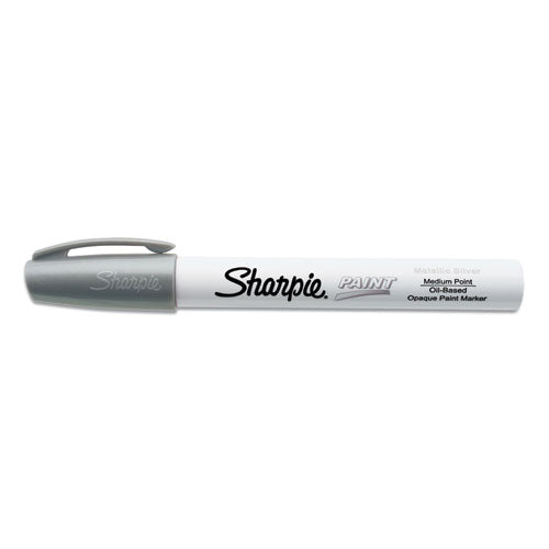 Permanent Paint Marker, Medium Bullet Tip, Silver, Dozen