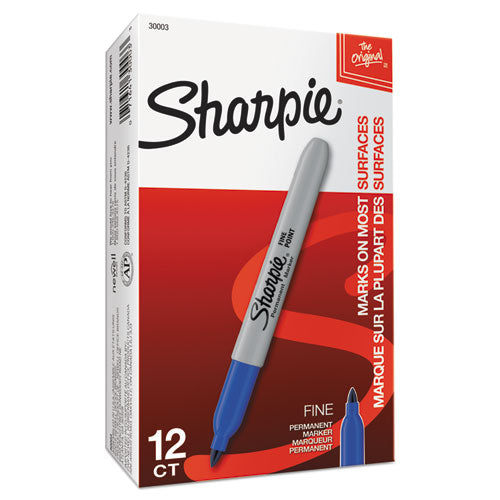 Fine Tip Permanent Marker, Blue, Dozen