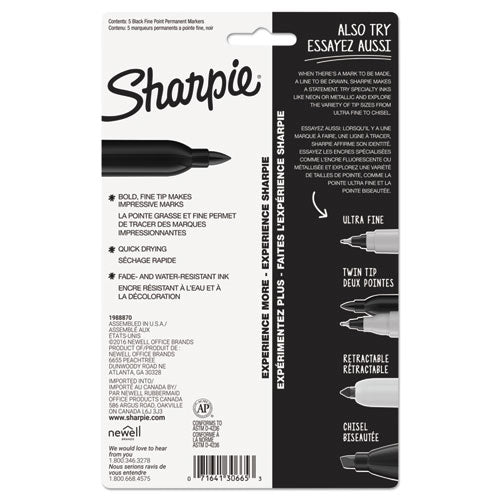 Fine Tip Permanent Marker, Black, 5-pack