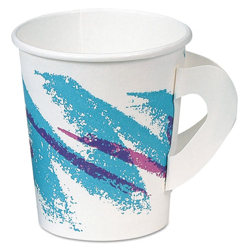 Jazz Hot Paper Cups With Handles, 6oz., Polycoated, Jazz Design, 50-bag, 20-ct