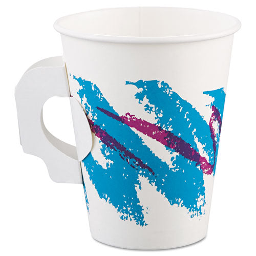 Jazz Paper Hot Cups, Handles, 8oz, Polycoated, 1000-carton