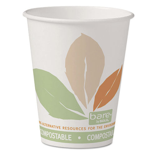 Bare By Solo Eco-forward Pla Paper Hot Cups, 8 Oz, Leaf Design, 50-pack