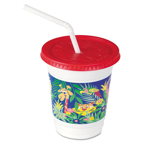 Plastic Kids' Cups With Lids-straws, 12 Oz, Jungle Print