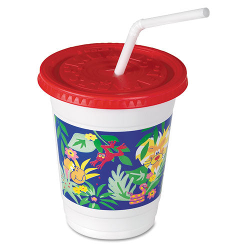 Plastic Kids' Cups With Lids-straws, 12 Oz, Jungle Print