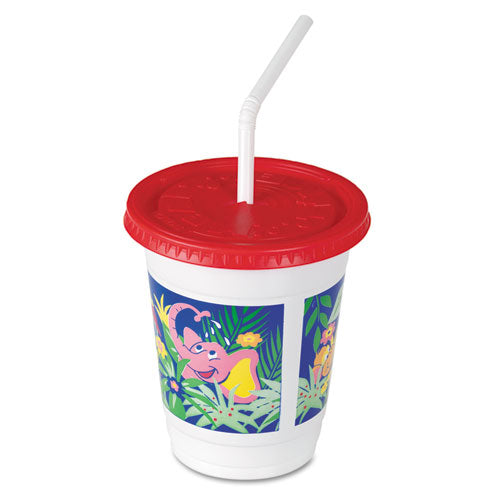 Plastic Kids' Cups With Lids-straws, 12 Oz, Jungle Print