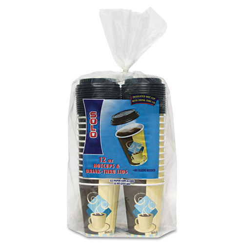 Duo Shield Paper Hot Cups-lids Combo, 12oz, Tuscan Cafe, 52-pack, 6 Packs-carton