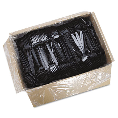 Guildware Heavyweight Plastic Forks, Black, 1000-carton