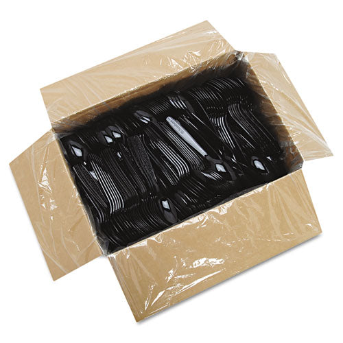 Guildware Heavyweight Plastic Teaspoons, Black, 1000-carton