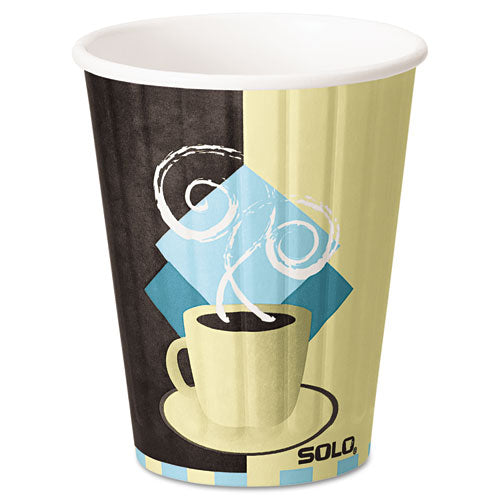 Duo Shield Insulated Paper Hot Cups, 12oz, Tuscan, Chocolate-blue-beige, 600-ct