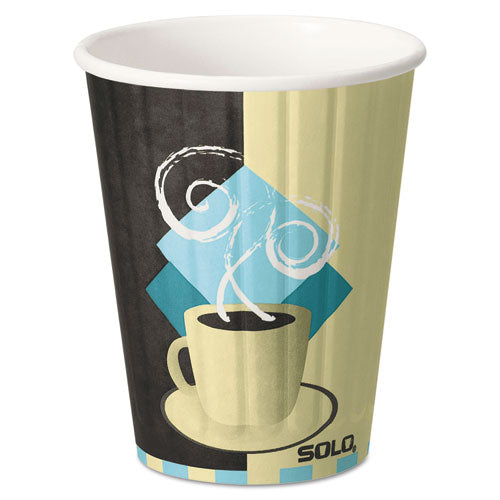 Duo Shield Hot Insulated 12oz Paper Cups, Tuscan, Chocolate-blue-beige, 40-pk