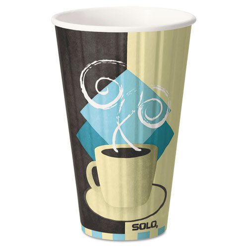 Duo Shield Insulated Paper Hot Cups, 16oz, Tuscan, Chocolate-blue-beige, 35-pk