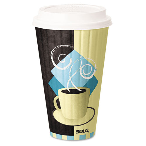 Duo Shield Insulated Paper Hot Cups, 20oz, Tuscan, Chocolate-blue-beige, 350-ct