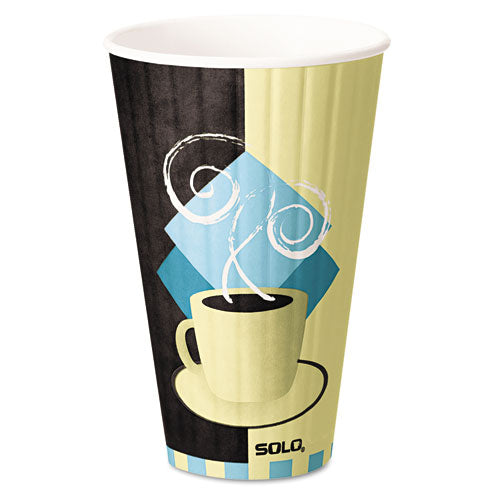 Duo Shield Insulated Paper Hot Cups, 20oz, Tuscan, Chocolate-blue-beige, 350-ct