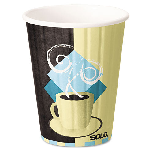 Duo Shield Insulated Paper Hot Cups, 8oz, Tuscan, Chocolate-blue-beige, 1000-ct