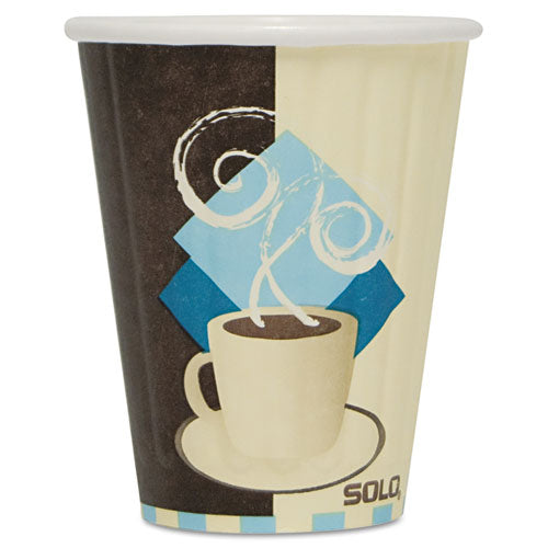 Duo Shield Insulated Paper Hot Cups, 8oz, Tuscan, Chocolate-blue-beige, 1000-ct