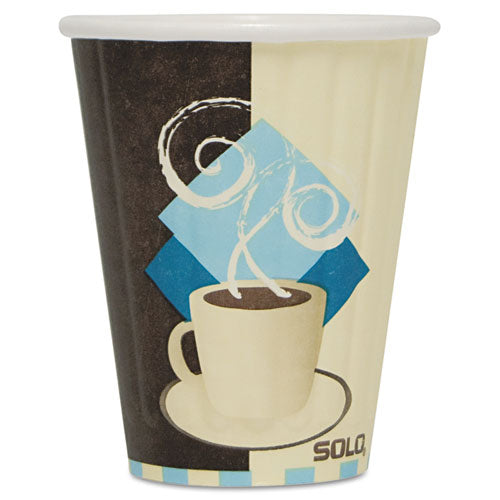 Duo Shield Insulated Paper Hot Cups, 8oz, Tuscan, Chocolate-blue-beige, 50-pk