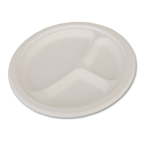 Champware Heavyweight Bagasse Dinnerware, 3-c Plate, 10", White, 500-carton