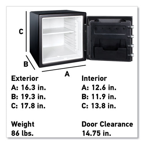 Fire-safe With Combination Access, 1.23 Cu Ft, 16.38 X 19.38 X 17.88, Black