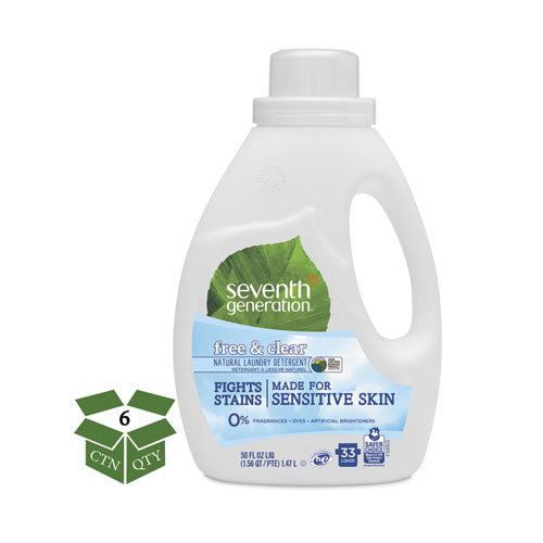 Natural 2x Concentrate Liquid Laundry Detergent, Free-clear, 33 Loads, 50oz,6-ct