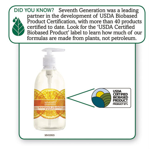 Natural Hand Wash, Mandarin Orange & Grapefruit, 12 Oz Pump Bottle, 8-carton