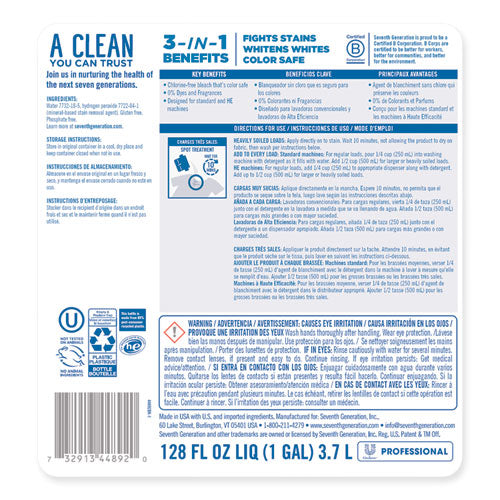Non Chlorine Bleach, Free And Clear, 1 Gal Bottle