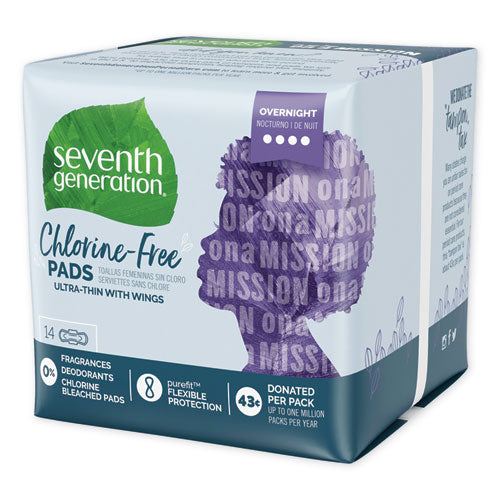 Chlorine-free Ultra Thin Pads With Wings, Overnight, 14-pack, 6 Packs-carton