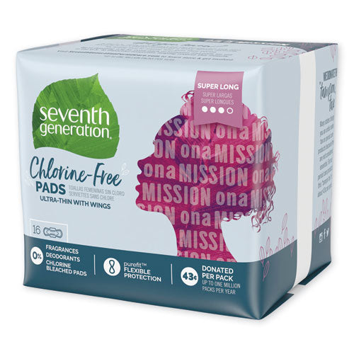 Chlorine-free Ultra Thin Pads With Wings, Super Long, 16-pack, 6 Packs-carton