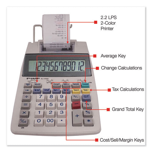 El-1750v Two-color Printing Calculator, Black-red Print, 2 Lines-sec