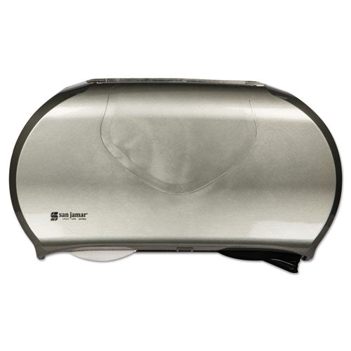 Twin Jumbo Bath Tissue Dispenser, 19 1-4 X 6 X 12 1-4, Faux Stainless Steel