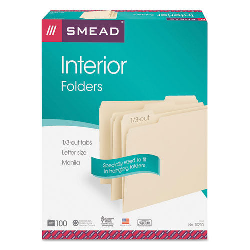 Interior File Folders, 1-3-cut Tabs, Letter Size, Manila, 100-box