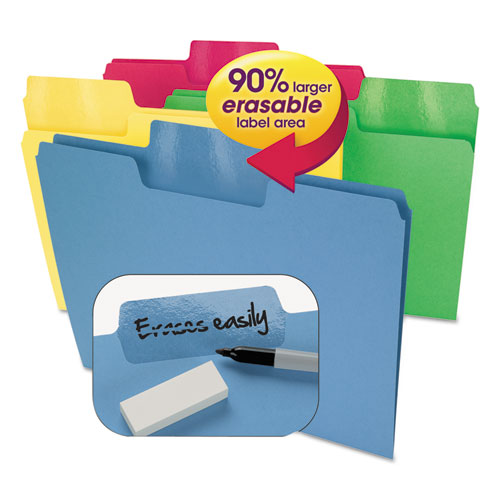 Erasable Supertab File Folders, 1-3-cut Tabs, Letter Size, Assorted, 24-pack