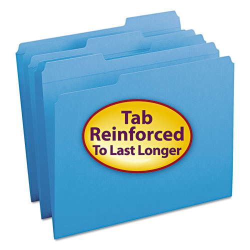 Reinforced Top Tab Colored File Folders, 1-3-cut Tabs, Letter Size, Blue, 100-box