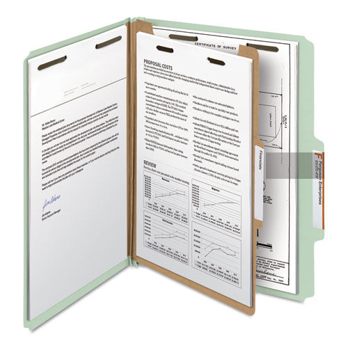 100% Recycled Pressboard Classification Folders, 1 Divider, Letter Size, Gray-green, 10-box