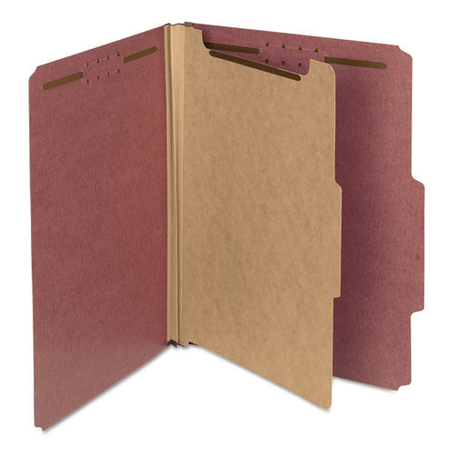 100% Recycled Pressboard Classification Folders, 1 Divider, Letter Size, Red, 10-box