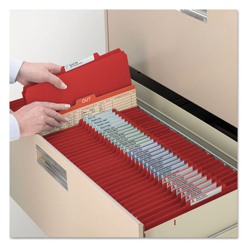 Four-section Pressboard Top Tab Classification Folders With Safeshield Fasteners, 1 Divider, Letter Size, Bright Red, 10-box