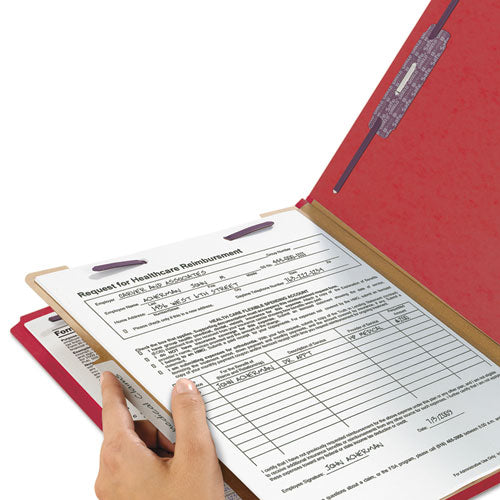 Four-section Pressboard Top Tab Classification Folders With Safeshield Fasteners, 1 Divider, Letter Size, Bright Red, 10-box