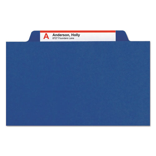Four-section Pressboard Top Tab Classification Folders With Safeshield Fasteners, 1 Divider, Letter Size, Dark Blue, 10-box