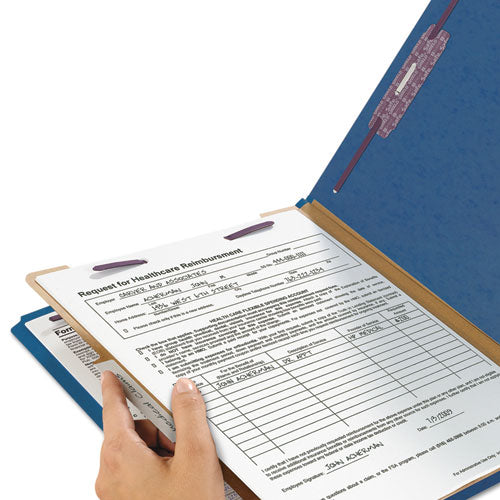 Four-section Pressboard Top Tab Classification Folders With Safeshield Fasteners, 1 Divider, Letter Size, Dark Blue, 10-box