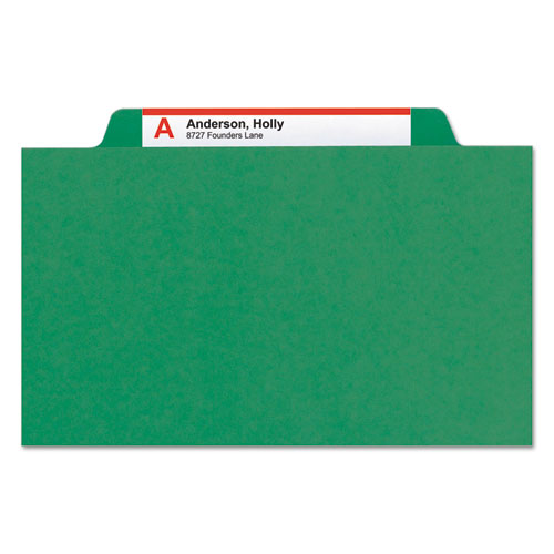 Four-section Pressboard Top Tab Classification Folders With Safeshield Fasteners, 1 Divider, Letter Size, Green, 10-box
