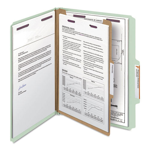 Pressboard Classification Folders With Safeshield Coated Fasteners, 2-5 Cut, 1 Divider, Letter Size, Gray-green, 10-box