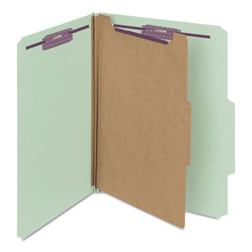 Pressboard Classification Folders With Safeshield Coated Fasteners, 2-5 Cut, 1 Divider, Letter Size, Gray-green, 10-box