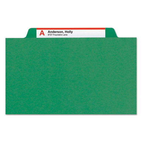 100% Recycled Pressboard Classification Folders, 2 Dividers, Letter Size, Green, 10-box