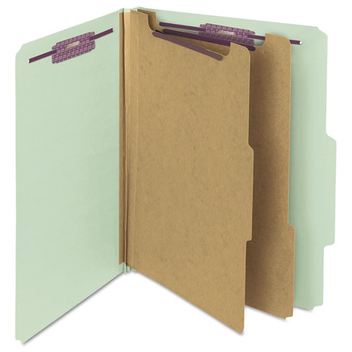 Pressboard Classification Folders With Safeshield Coated Fasteners, 2-5 Cut, 2 Dividers, Letter Size, Gray-green, 10-box