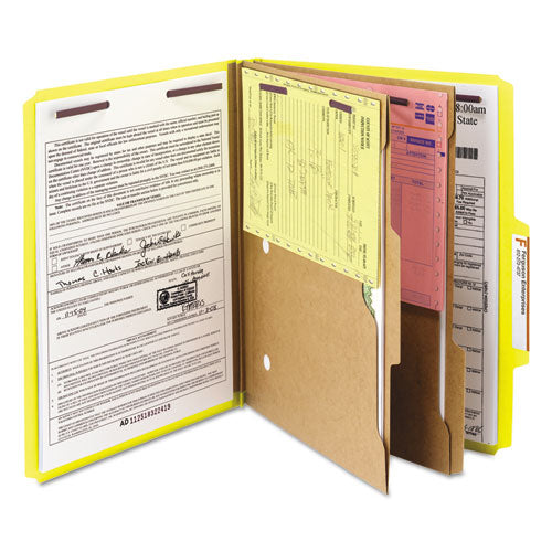 6-section Pressboard Top Tab Pocket-style Classification Folders With Safeshield Fasteners, 2 Dividers, Letter, Yellow, 10-bx