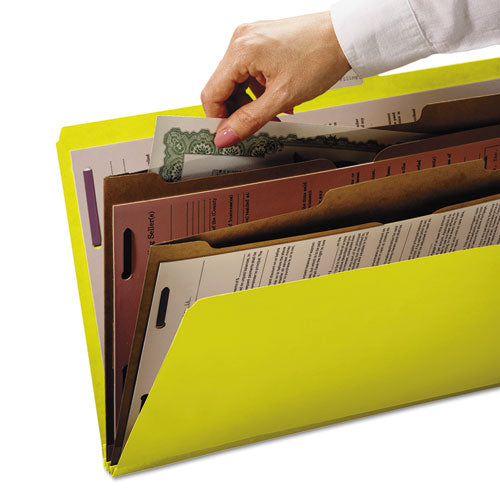 6-section Pressboard Top Tab Pocket-style Classification Folders With Safeshield Fasteners, 2 Dividers, Letter, Yellow, 10-bx