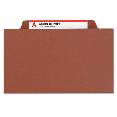 Pressboard Classification Folders With Safeshield Coated Fasteners, 2-5 Cut, 3 Dividers, Letter Size, Red, 10-box